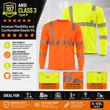 Hi Vis Safety Shirt ANSI Class 3 Type R Reflective Long Sleeve JORESTECH