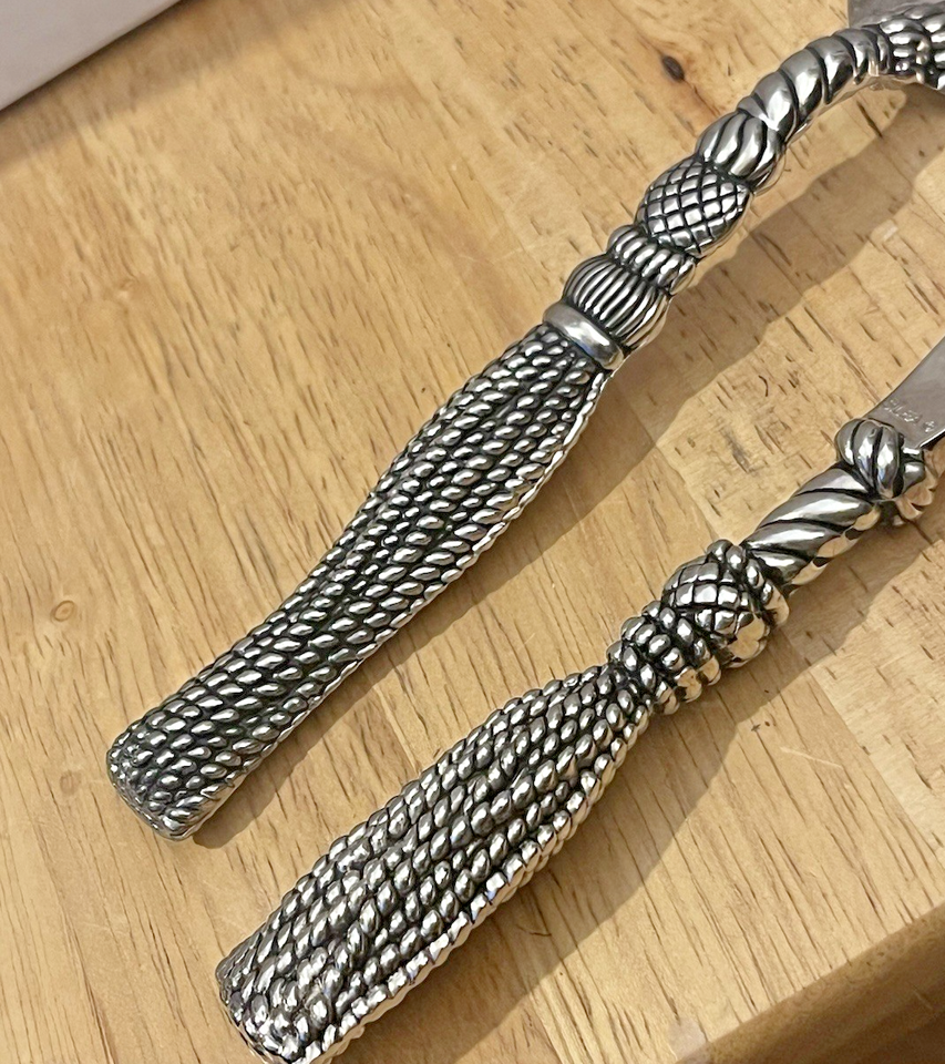 2 pc SILEA Silver Plated Cake Serving Set KNIFE & SERVER Rope & Tassel ...