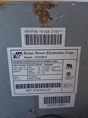 ATX100-5 BESTEC 100W ATX POWER SUPPLY