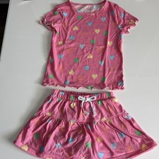Girls 2-Piece Heart Print Skirt Set Size 4T Pink Matching Top Skort 365 Kids
