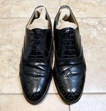 Salvatore Ferragamo Mens 8 D Black Leather Wingtip Lace Up Oxford Dress Shoe EUC