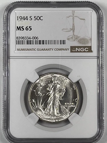 1944-S Walking Liberty Half Dollar : NGC MS65 Blazing White