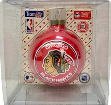 New Vintage 1990 Topperscot NHL Chicago Blackhawks Glass Ball Hockey Ornament