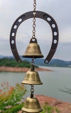 NEW metal large  HORSESHOE Wind Chimes with 3 bells RUSTIC IRON Small Windchimes