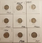 Mercury Dimes 90% Silver lot (9) collection 1923, 1925, 1926, 1927 See Photos