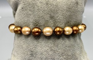 Authentic Cultured Pearl Strand Bracelet w/Gold Plated Sterling Silver Clasp-7.25"