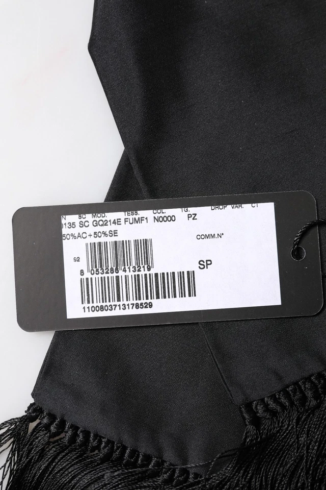 DOLCE & GABBANA Bufanda Negra Seda Flecos Cuello Envoltura Foulard 137cm x 15cm 370usd Foto 3 de 4