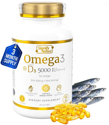 SIGNIFY NATURE Omega 3 Fish Oil Supplement with Vitamin D3 5000 IU - 1000mg Trig