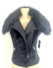 Women's GUESS Vest Fur Trimmed, Corset-Style, Lace-Up Back, New NWT