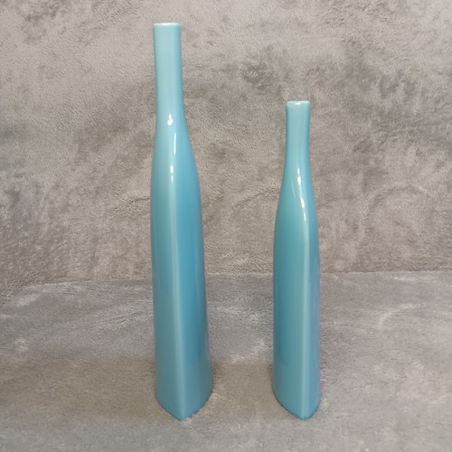 Light Blue Medium and Small Ceramic Vase Bottle 11.625" H and 9.438" H 2pc Set - Picture 4 of 15