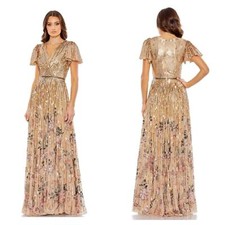 Mac Duggal 5637 Sequin Flounce Sleeve Evening Dress Copper Size 18 NWT