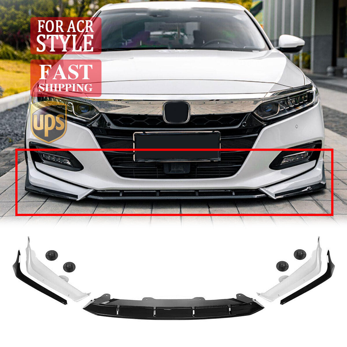2018-2020 Honda Accord White Pearl ACR Front Bumper Lip Splitter Kit