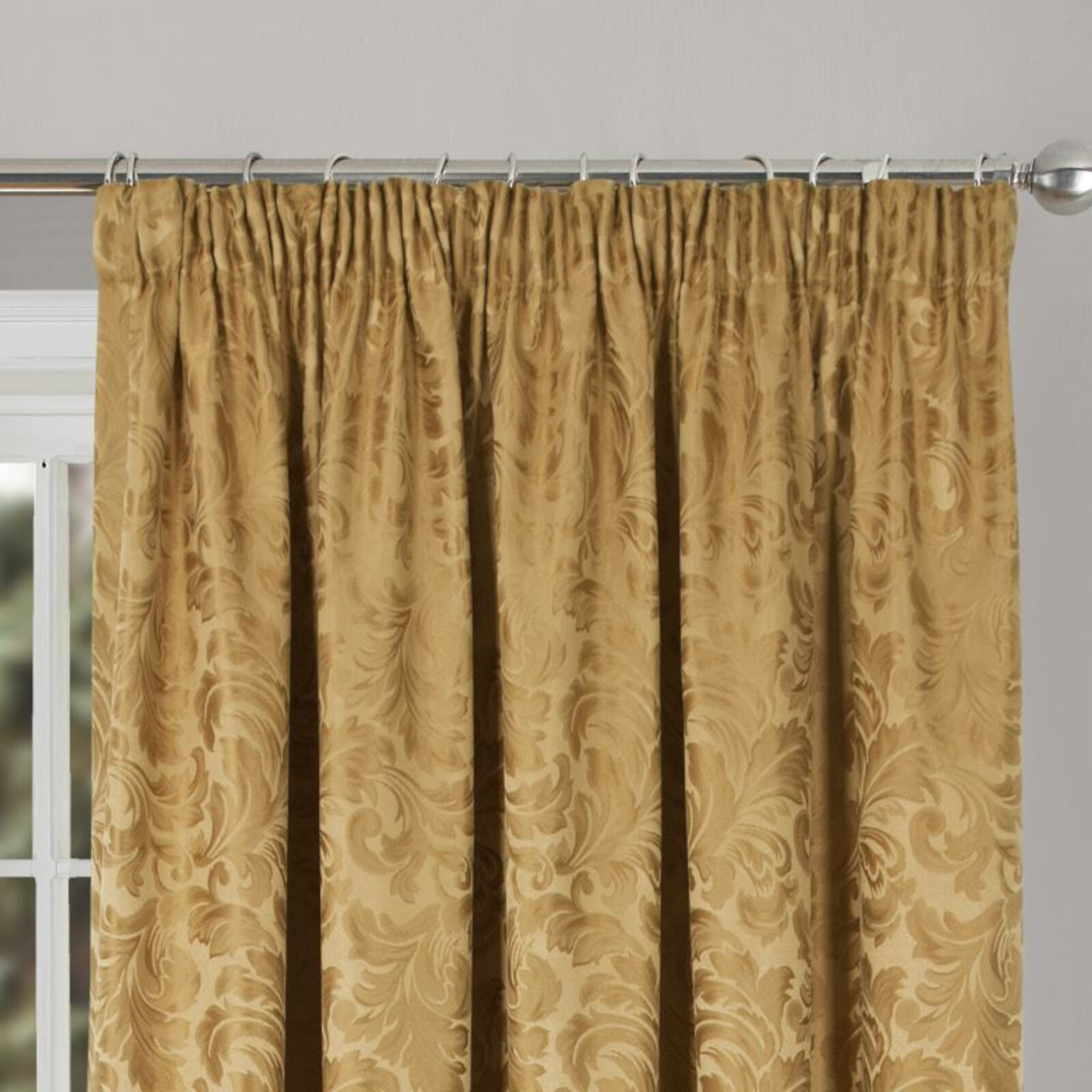 Gold Traditional Damask Jacquard Pair Of Tape Top Pencil Pleat Lined