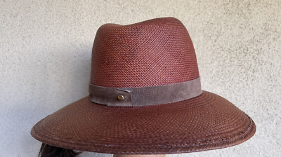Janessa Leone Dawson Brown 100% Straw Hat Leather Band Size  display picture 2