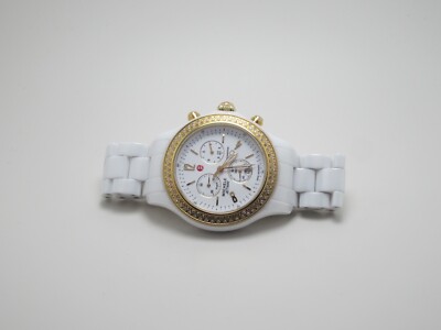 MICHELE MWW17B000007 WOMENS WHITE CERAMIC DIAMOND JETWAY WATCH