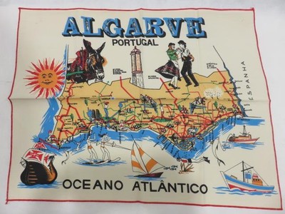 vintage souvenir unused  Algarve  Towns Portugal cotton  tea towel
