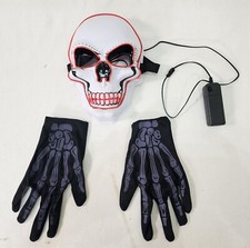 LED Halloween Face Mask Skull Skeleton Light Up Full Face Mask Red W/ Gloves