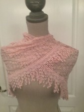 Collection Pink Lace Triangle Shawl or Mantilla with Fringe Trim NWT 68 X 24