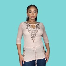 Cache Silk Sheer Jeweled Top Size: Large