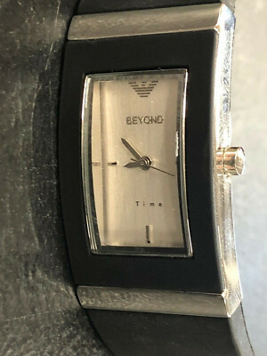 Beyond Time Black And Silver Rubber Wrist Watch