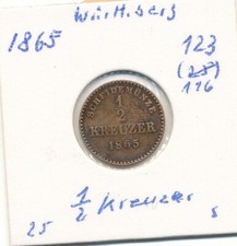 Old Germany Württemberg: 1/2 Cruiser from 1865 in VF
