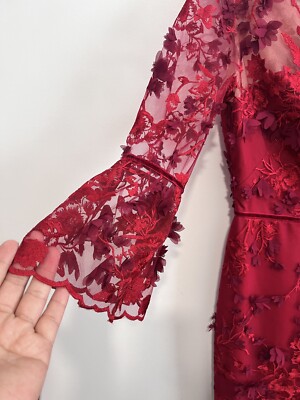 marchesa notte red floral lace dress Red Floral Lace Dress