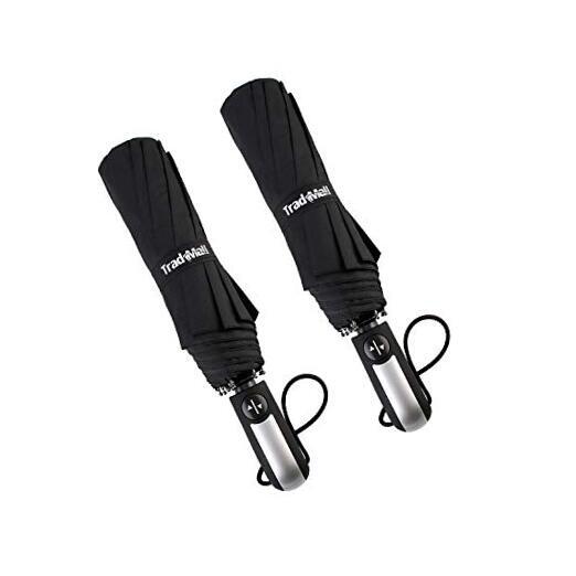 2 Pack Windproof Travel Umbrella Large 46/56 Inch Canopy Black