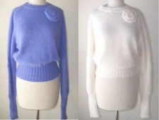 VIKTOR & ROLF Periwinkle or Ivory Fluffy Angora Wool Rosette Sweater M