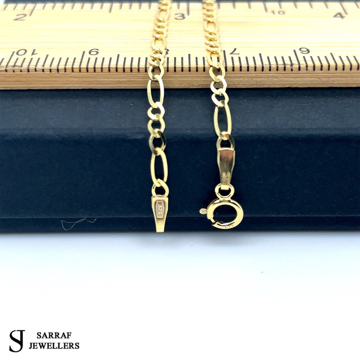 9ct Geniune Yellow Gold 2mm Figaro Chain Link Necklace 16