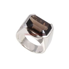 Naturel Fumé Quartz Pierre Précieuse Avec 925 Bague en Argent pour Homme #192