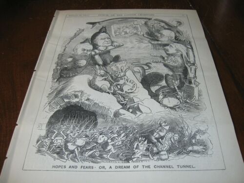 1882 Original POLITICAL CARTOON - ENGLISH CHANNEL Tunnel Hopes & Fears |  eBay