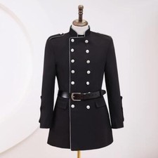 Men's Stand Collar Mid Length Coat Double Breasted Jacket Slim Fit Formal Retro