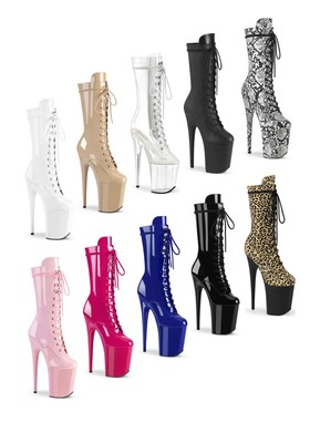 Pleaser FLAMINGO-1050 8 Inch Heel, 4 Inch Platform Lace-Up Front Mid Calf Boot