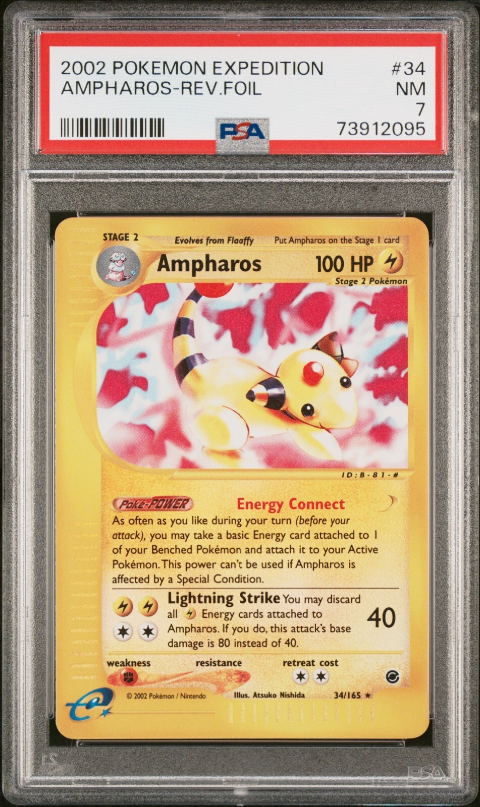 2002 Pokemon Expedition Ampharos - Reverse Holo #34 PSA 8