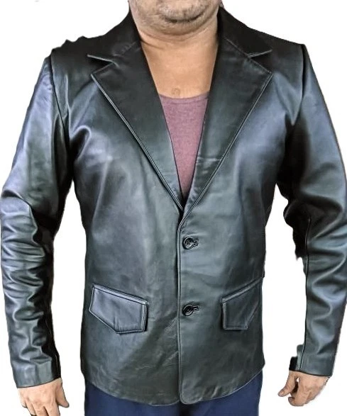CLASSIC NEW Men's BLACK TWO BUTTTON Blazer 100% REAL LAMBSKIN SLIM FIT BLAZER