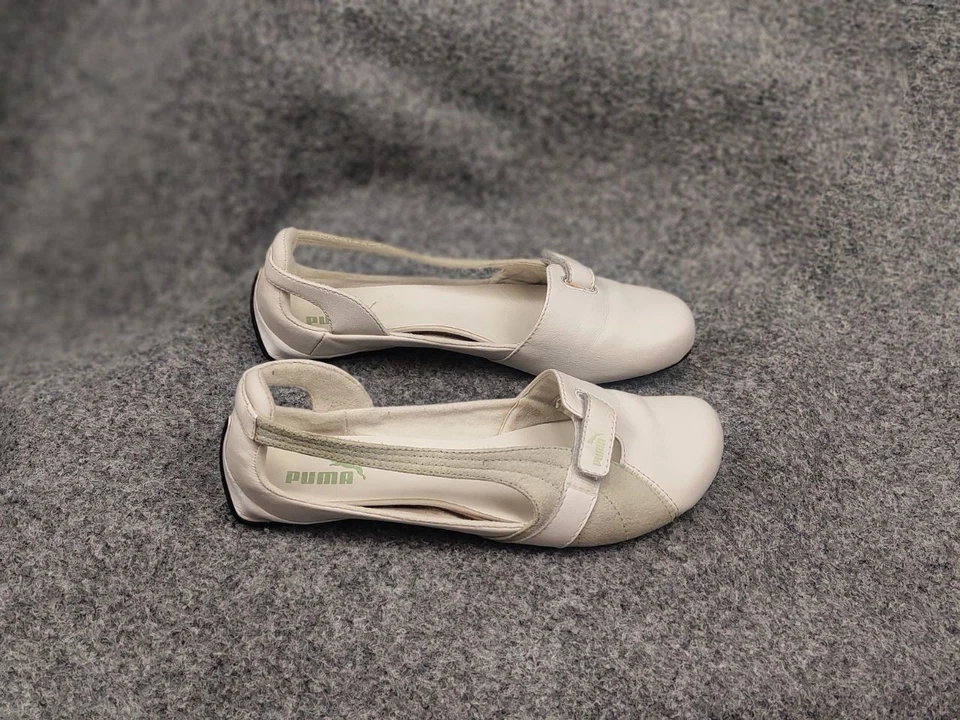 Zapatos planos de ballet Puma vintage estilo Y2K cuero blanco verde Foto 2 de 4