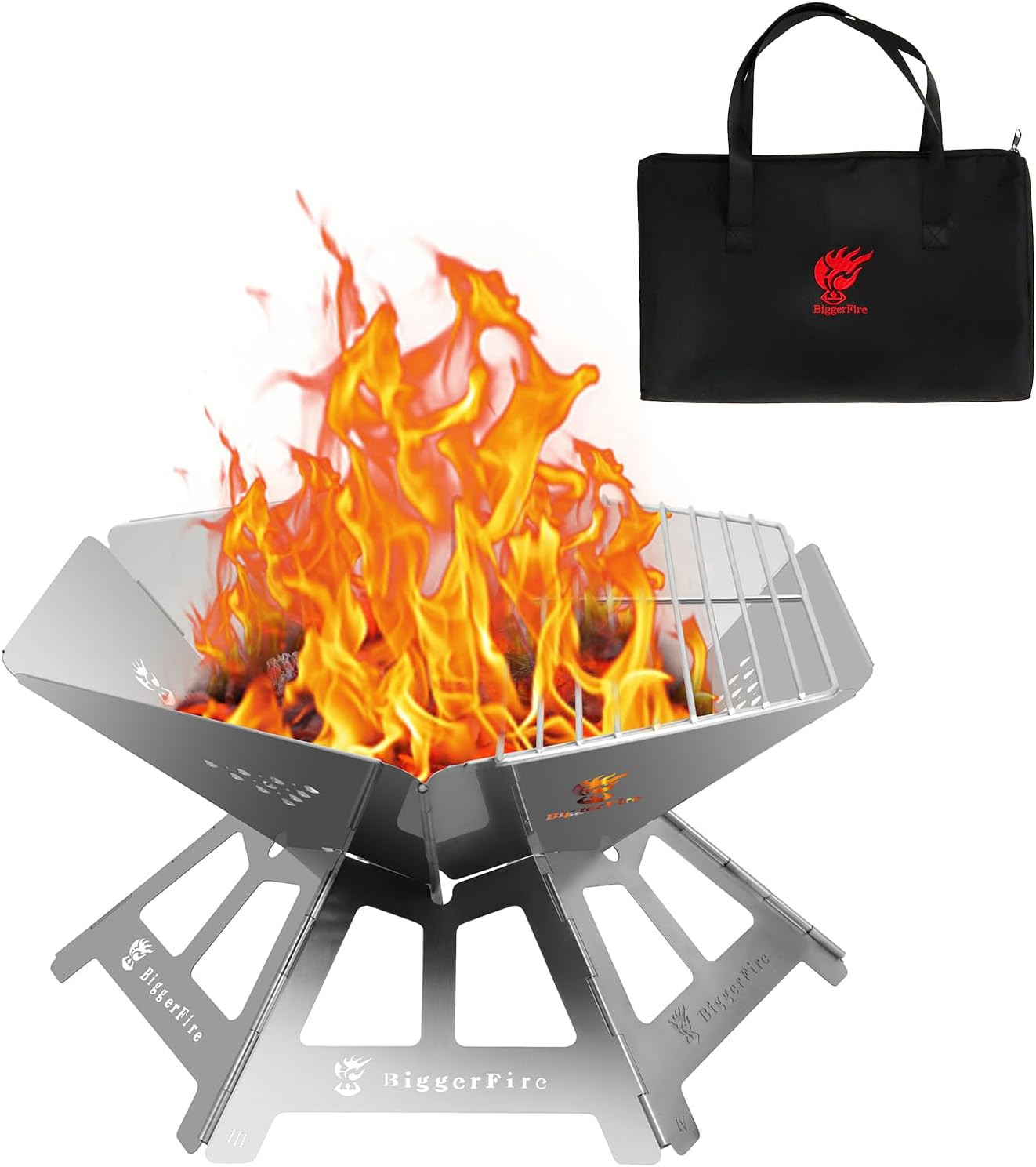 Foldable Portable Fire Pit,Stainless Steel Fire Pits with Charcoal Grill Net and