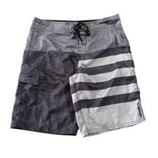 O'Neill Board Shorts Men's Size M Medium Gray White Striped Swim Trunks Cargo 34