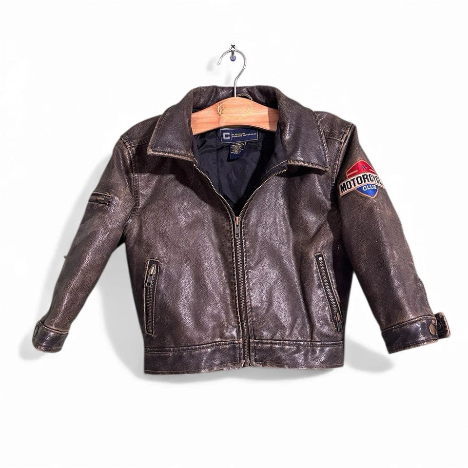 Little Kids Brown Faux Leather Motorcycle Jacket LEGEND Kids Size 4/5 Distressed - Image 2 of 4