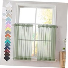 Sheer Curtains 36 inches Long, Short 42"W x 36"L Pack of 2 Sage Green
