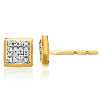 14K massives Gelbgold 0,13 ct Diamant quadratisch große Cluster Ohrstecker 7 mm