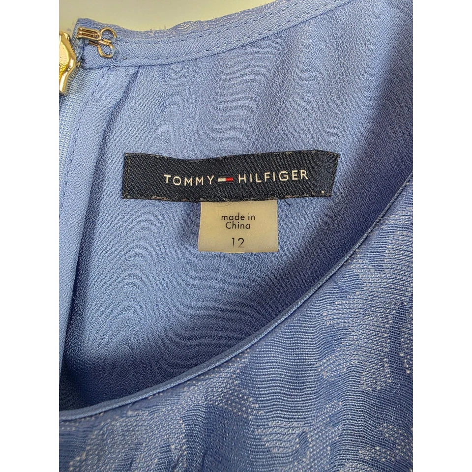 Tommy Hilfiger Dress Womens 12 Periwinkle Fit & Flare Floral Lace Sleeveless - Image 2 of 4