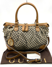 Auth Gucci 247902 Sucky Diamante Canvas Leather Begei 2way Tote Bag W/D NS120706