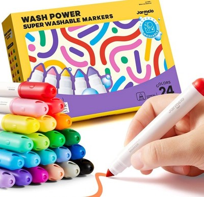 Jar Melo Washable Markers for Kids 24 Colors Jumbo Toddler Markers Non-Toxic