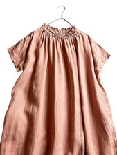  nest Robe Linen Neck Gathered Shirt Dress Salmon Pink -Used/Pre-owned, Cleane