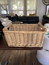 Large Wicker Basket With Two Roll Handles 17 X 12 X 9