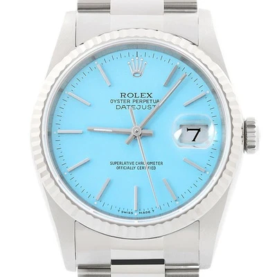 Montre Rolex Datejust 18K Or Blanc Et SS Cadran Bleu Aqua Bracelet Oyster 16234 - Photo 1/4