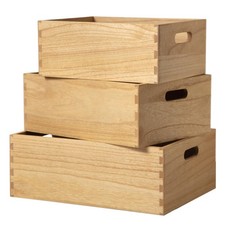 Nesting Wood Crates Set 3 Pcs W/ Handles Wooden Storage Boxes Farmhouse Natural