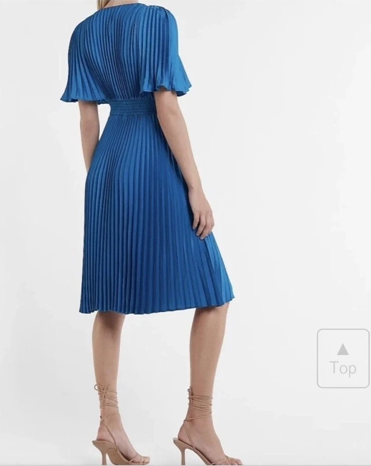 EXPRESS Midi 连衣裙大号打褶鸡尾酒礼服派对假日职业休闲 — 第 2/4 张图片