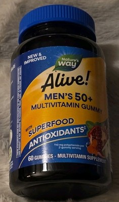 Nature's Way Alive! Men's 50+ Gummy Multivitamins B-Vitamins 60 Count EXP 12/26